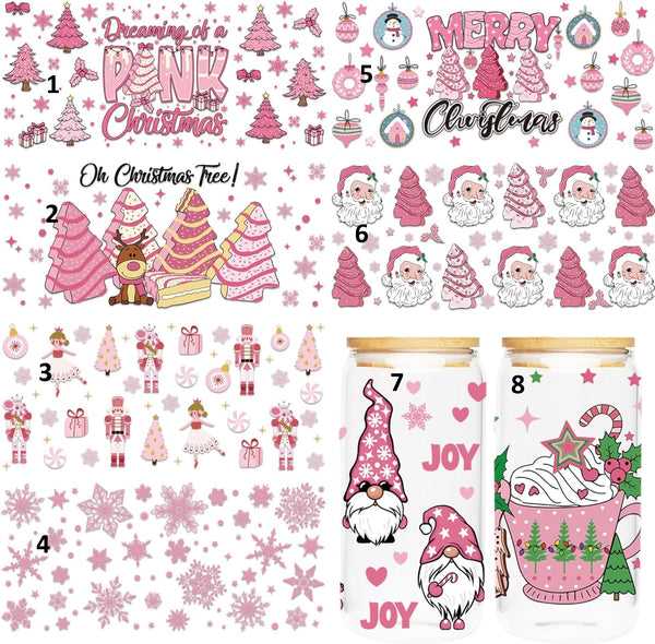 UV DTF Pink Christmas Wrap (8 Options)