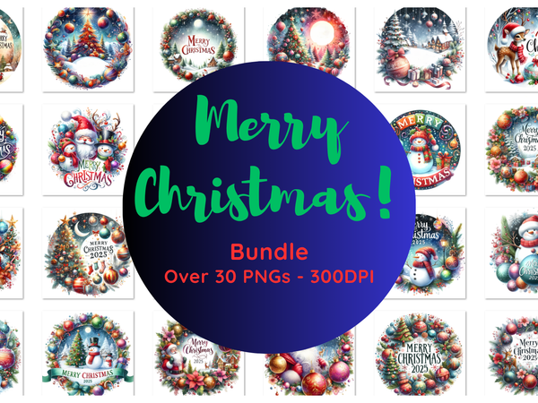2025 Merry Christmas Watercolor Download Bundle
